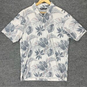 Travis Mathew Polo Shirt Men’s Large White Gray Floral Hawaiian Golf Performance